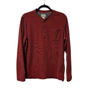 LL BEAN HENLEY SHIRT LONG SLEEVE FLEECE RED BLACK STRIPED MEN S CASUAL WARM